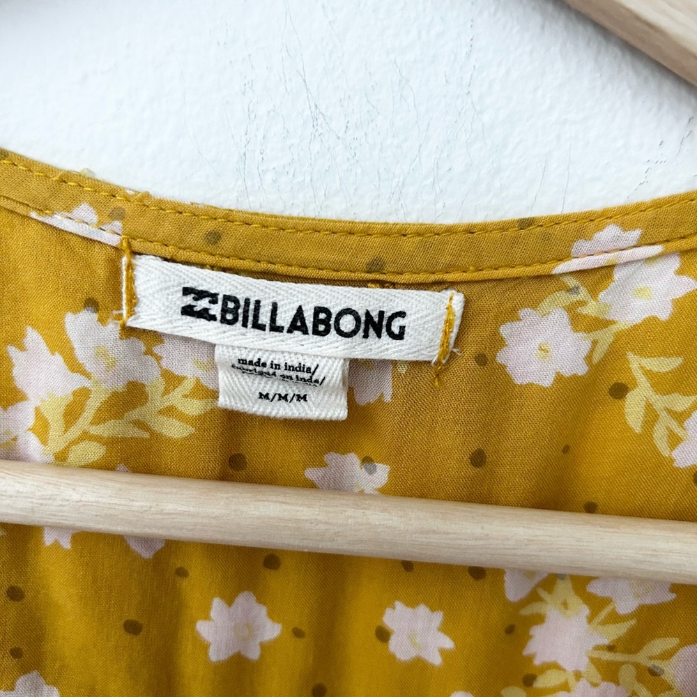 Billabong Medium Mustard Floral Button Front Mini Dress Smocked Waist Boho - Picture 3 of 7